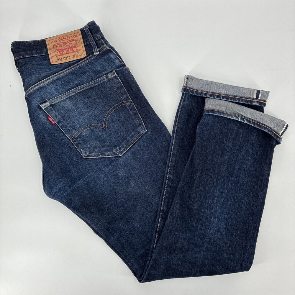 Levis 505-0217 Jeans Selvedge LVC 34x34 Dark Wash Indigo Big E Fits (34x33)